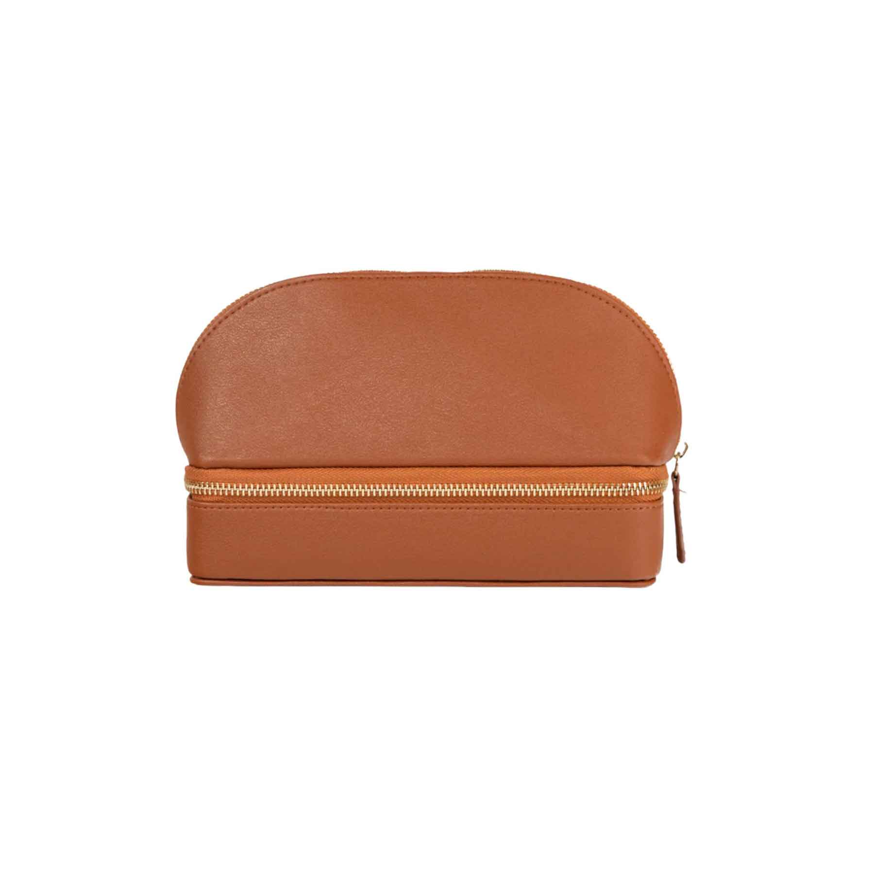 A stylish men's travel case featuring multiple compartments, a secure zip closure, and ample space for grooming essentials, chargers, and travel accessories. 