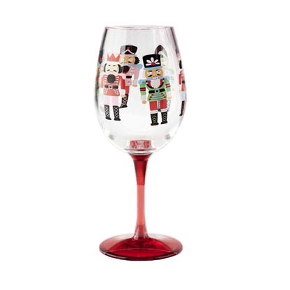 Acrylic Wine glass with nutcracker design on a white background