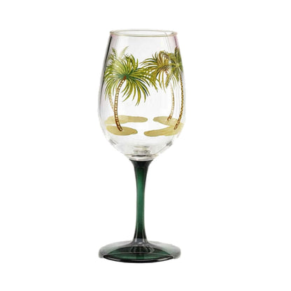 Acrylic Wine glass with palm tree design on a white background