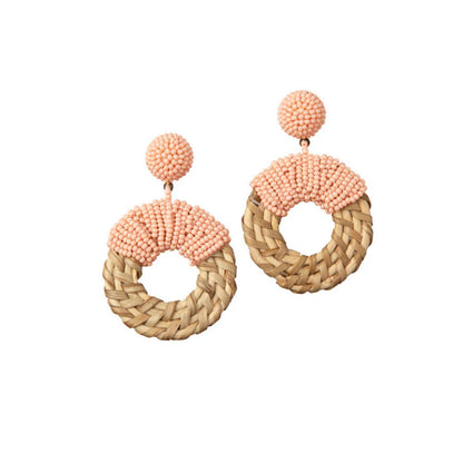 Blue and tan Blue Ratan Hoop statement earrings for colorful everyday outfits