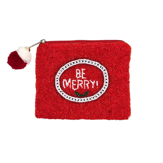 Be Merry! Bright Red Beaded Coin Pouch