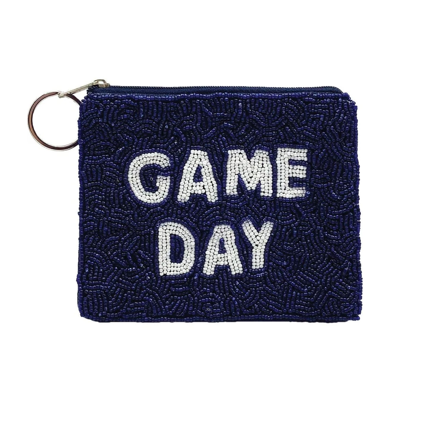 Blue Dark Blue Gameday Beaded Coin beaded wallet with card slots for everyday essentials