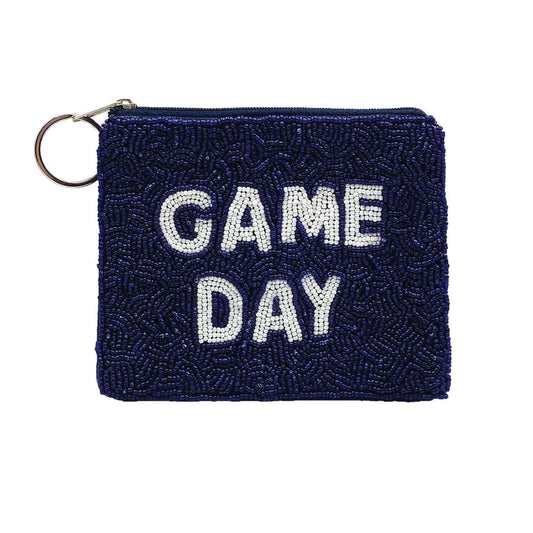Dark Blue Gameday Beaded Coin Pouch
