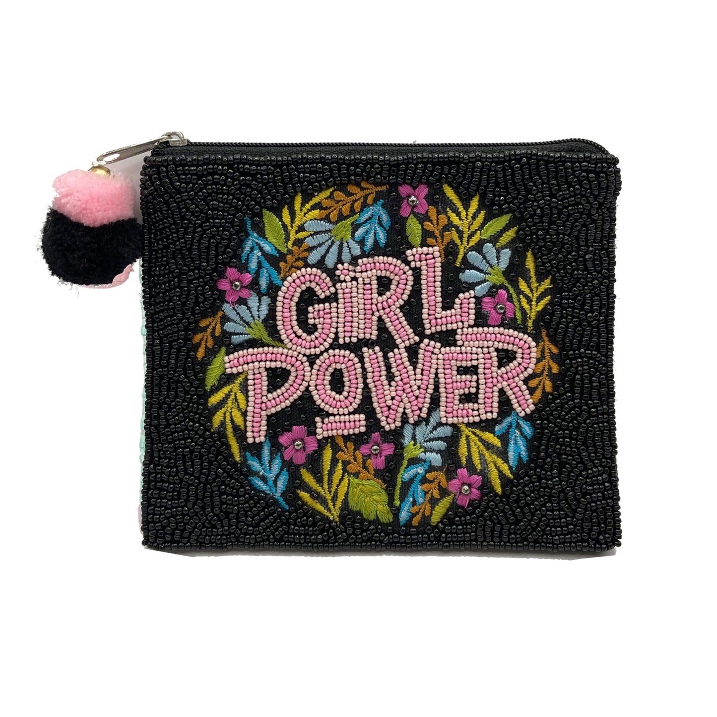 Girl Power Black Beaded Coin Pouch
