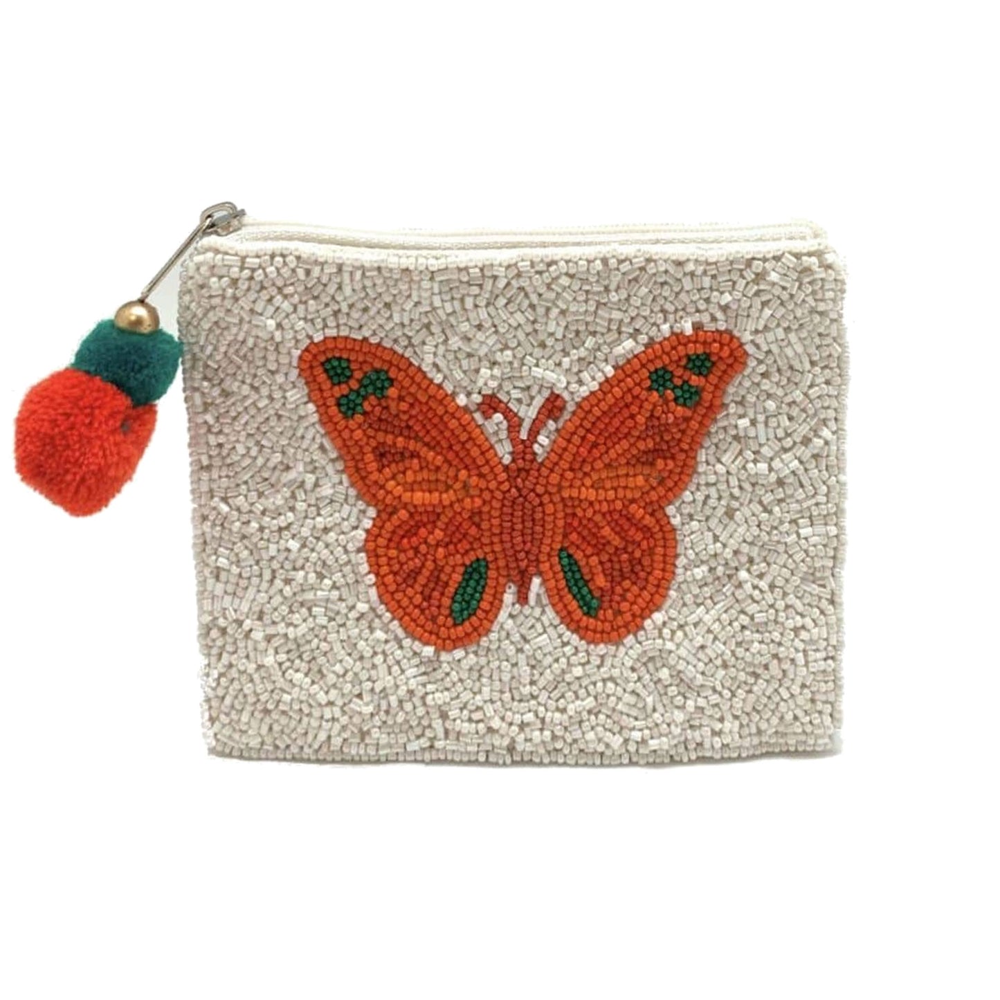 Porte-monnaie perlé Papillon rose