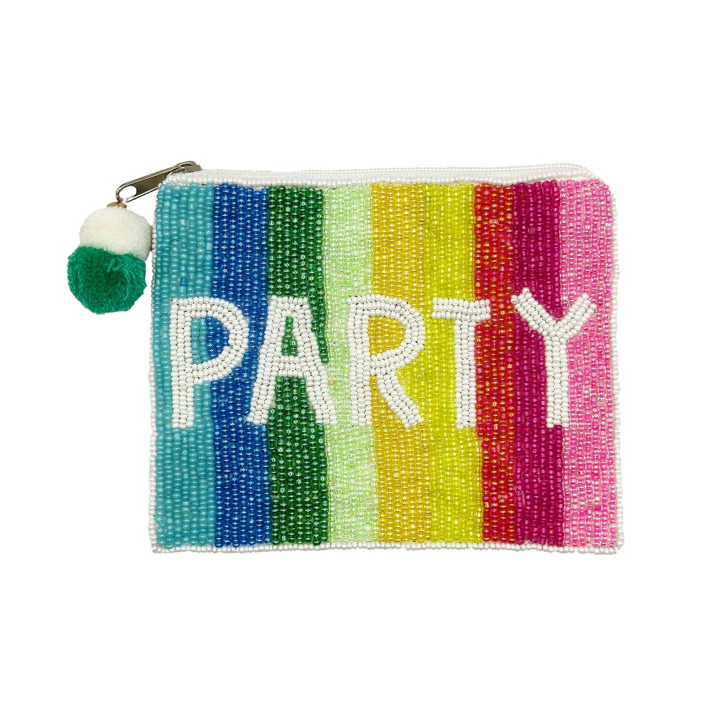 Pochette à monnaie perlée arc-en-ciel de fête