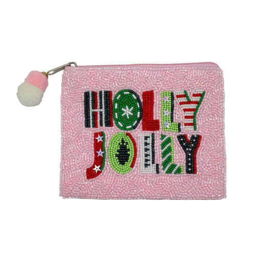 Colorful Holly Jolly Beaded Coin Pouch