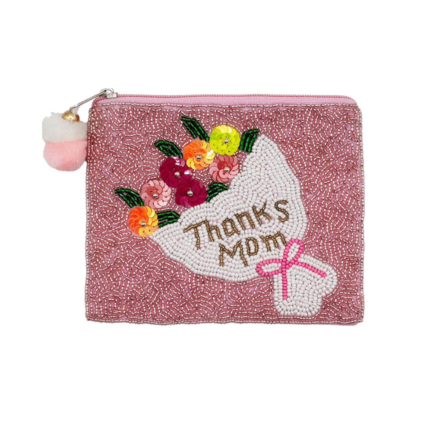 Pochette à pièces en perles « Merci maman »