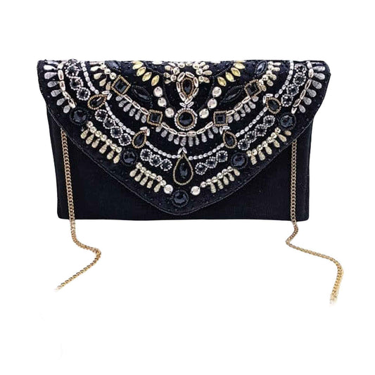 Pochette de soirée noire brodée de perles