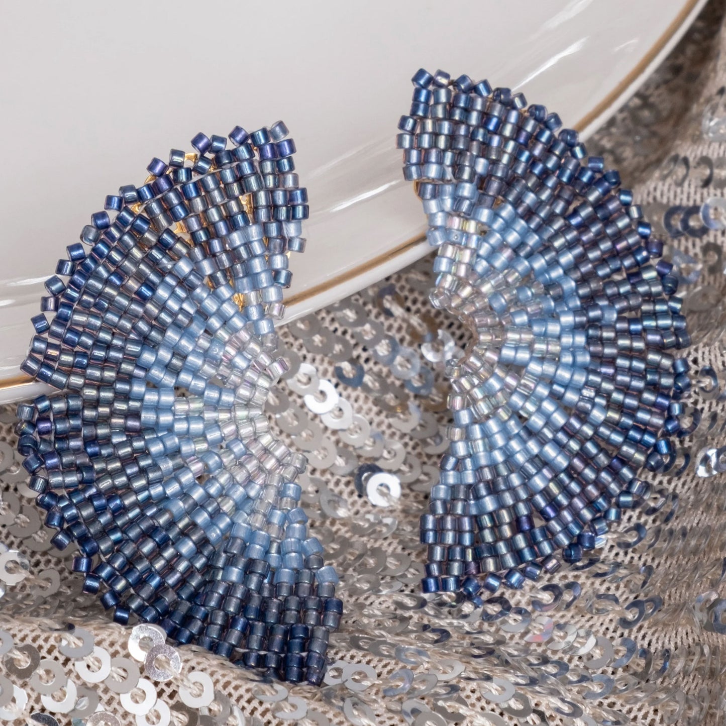 Ginkgo Leaf Stud Earrings Blue