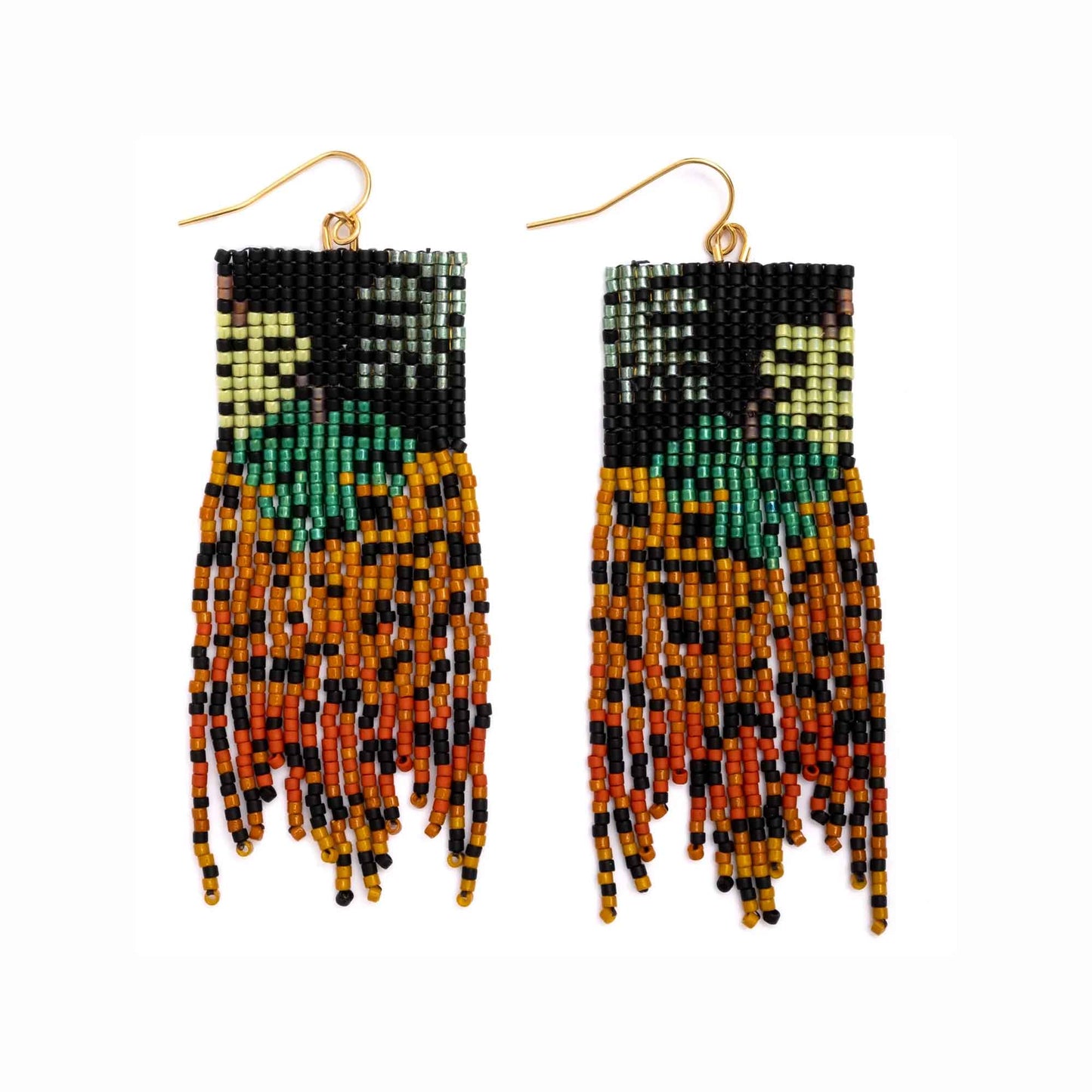 Beaded Handwoven Jaguar Fringe Earrings