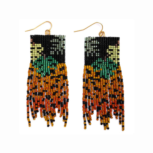 Beaded Handwoven Jaguar Fringe Earrings