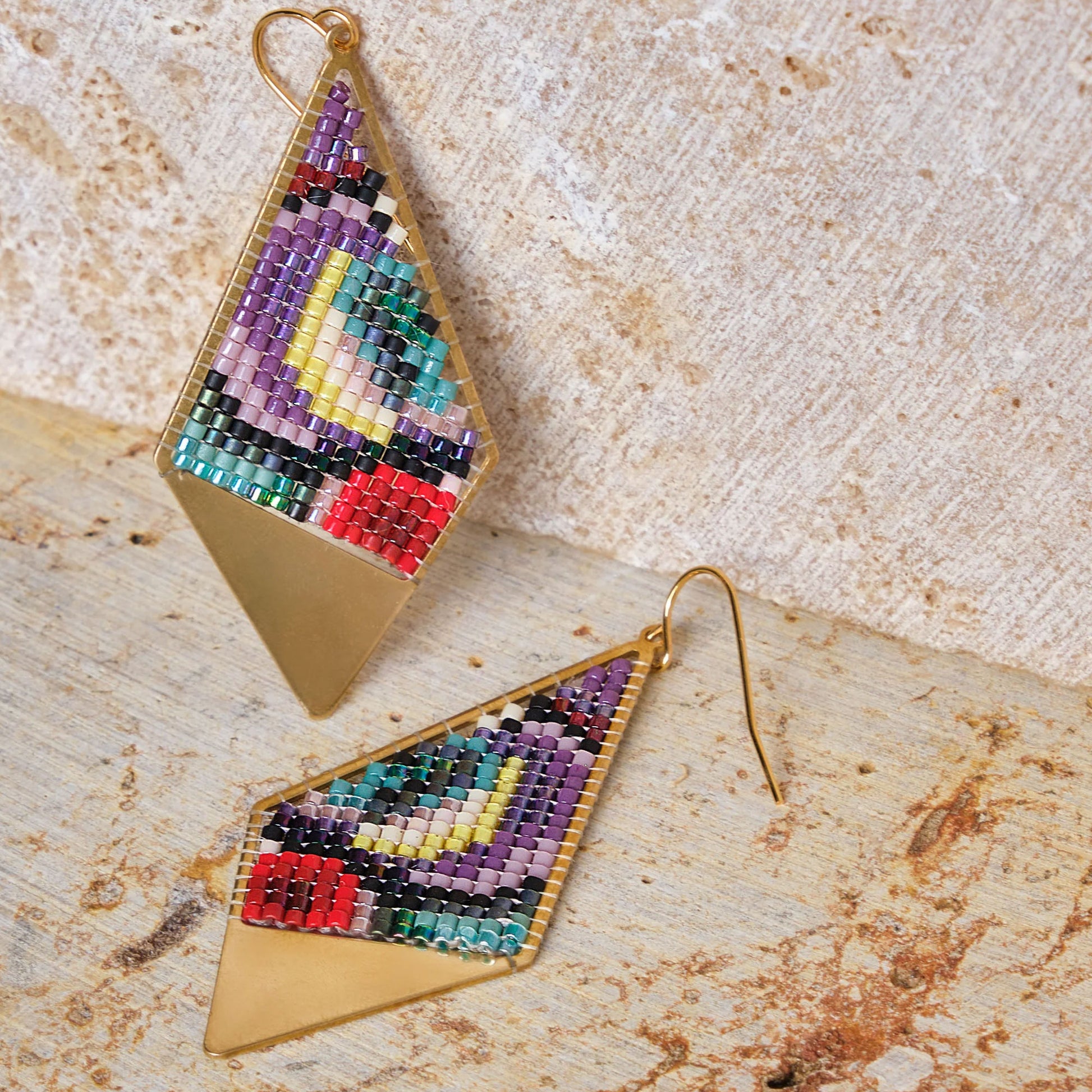 Red and purple Kaleidoscope Kite Red Purple statement earrings for colorful everyday outfits