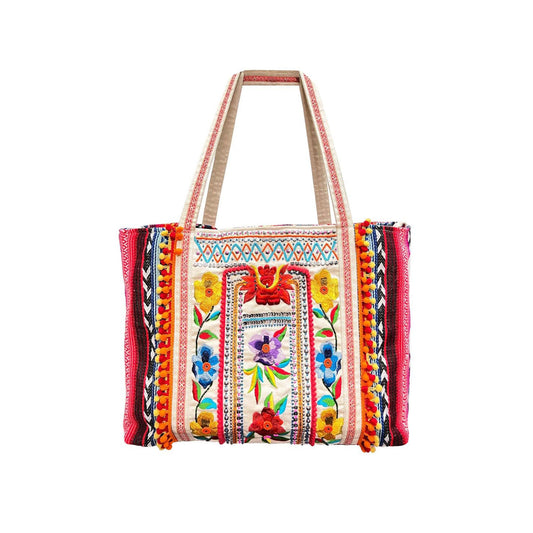 Vibrant Floral  Beaded Tote Bag