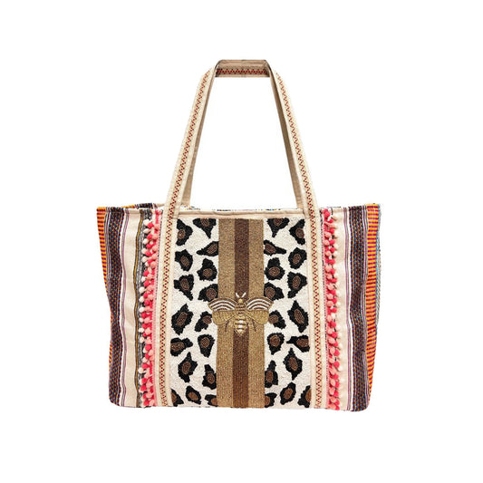 Elegant Animal Print  Beaded Tote Bag