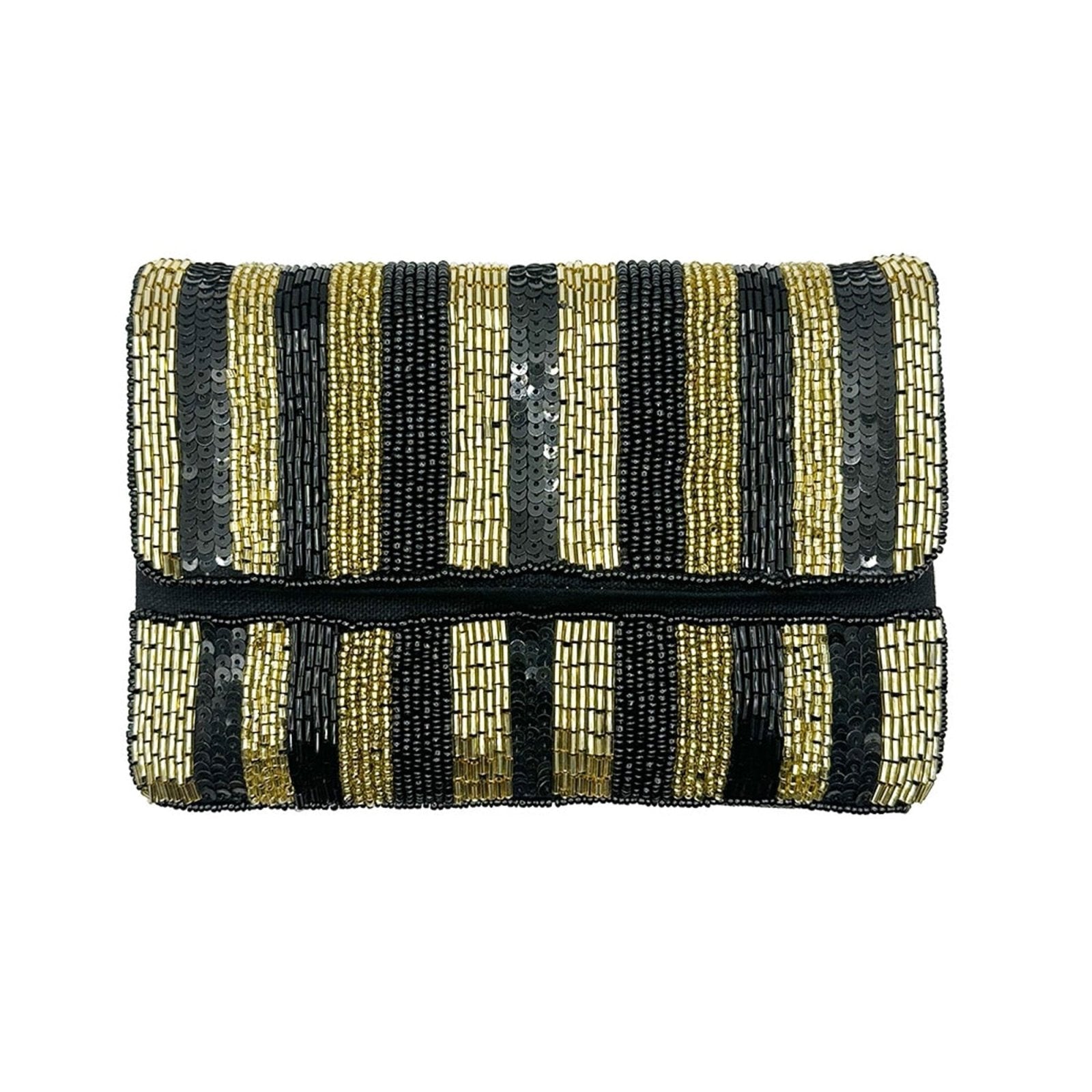 Black & Gold Sequin Striped Beaded Mini Clutch - For Her - shop_name