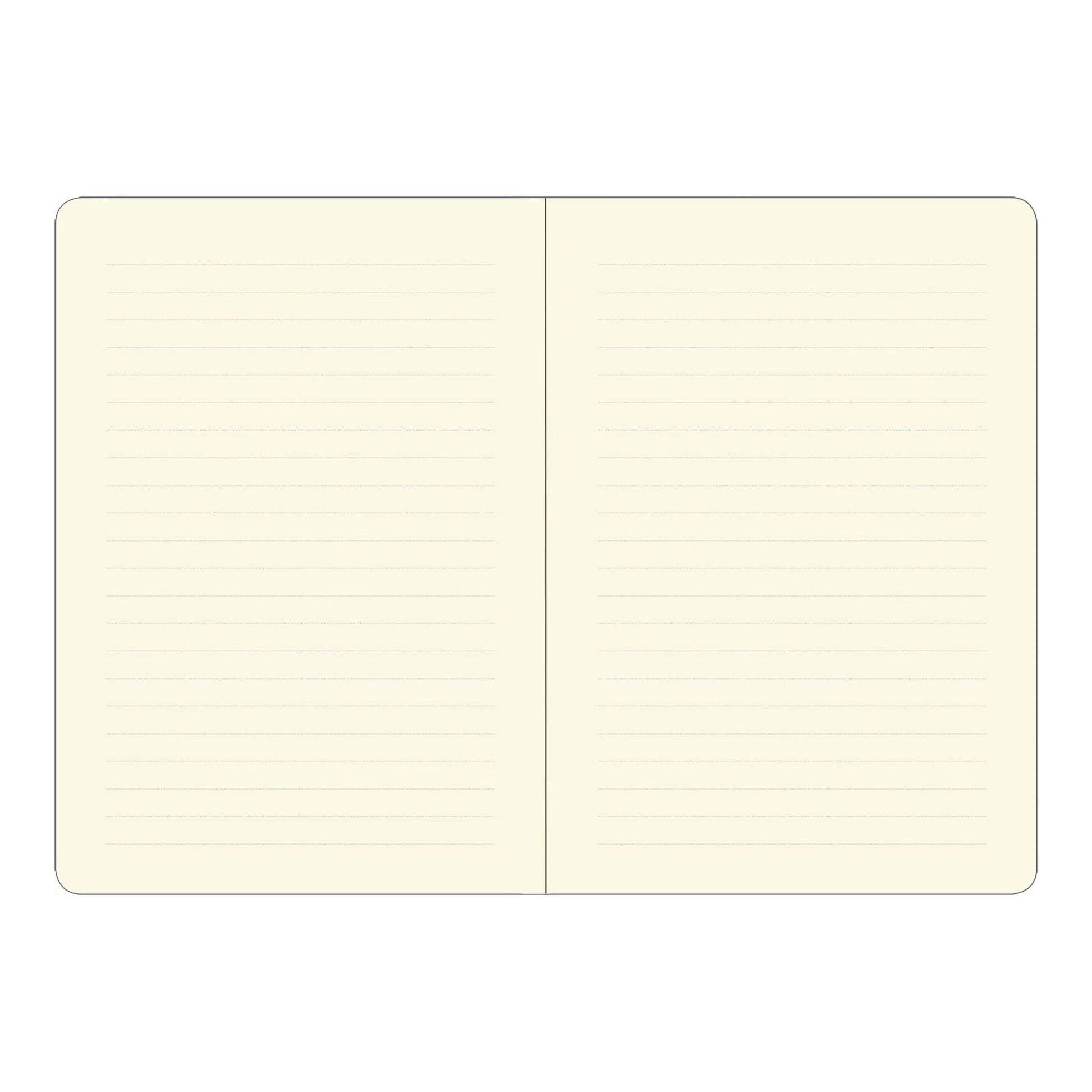 Blank cream-colored notebook with two pages open on a white background