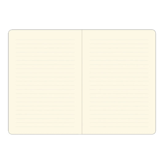 Blank cream-colored notebook with two pages open on a white background