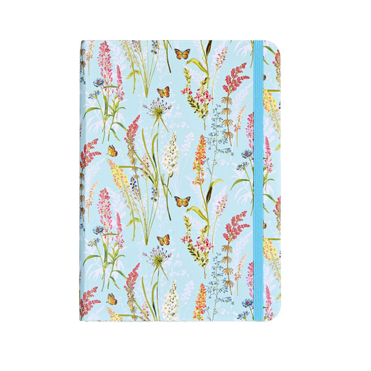 Notebook with floral design on a light blue background