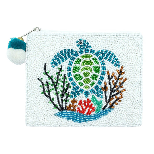 Blue Turtle Beaded Pouch - For Her - shop_name