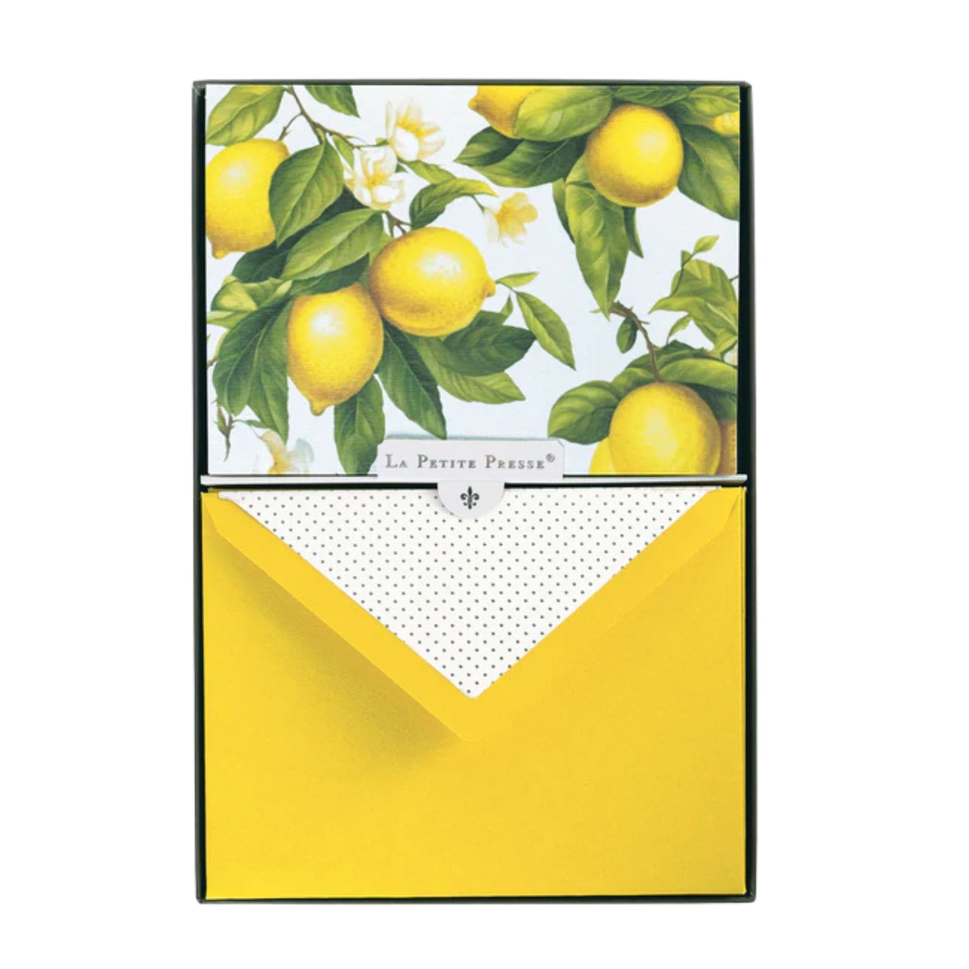 Boxed Notes with lemon design on the cover and yellow