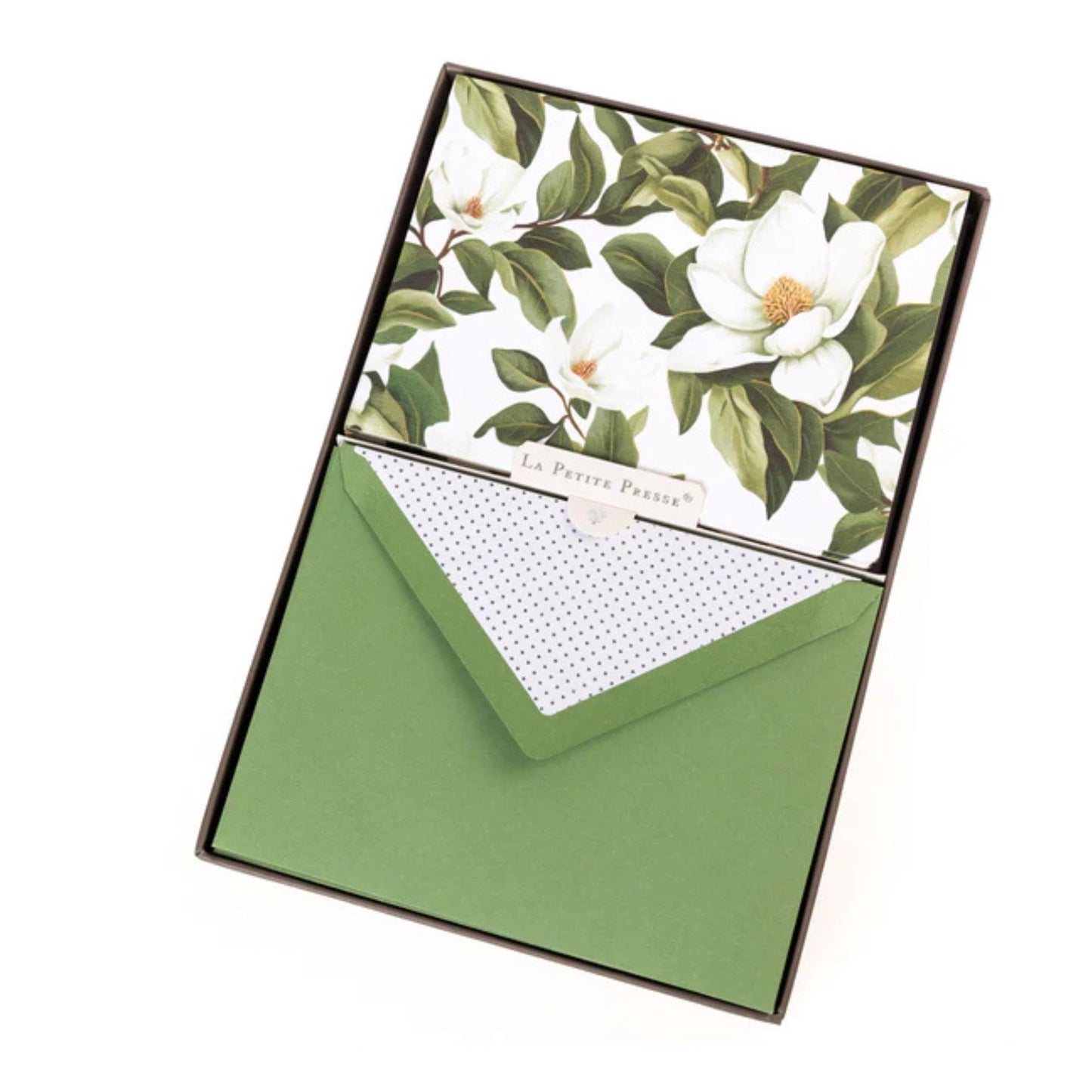 Floral card with green envelope on a white background