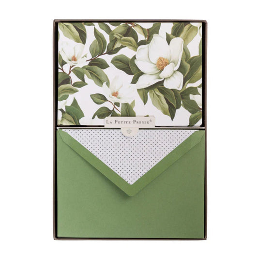 Boxed Floral cards with green envelopes and 'La Petite Press' branding