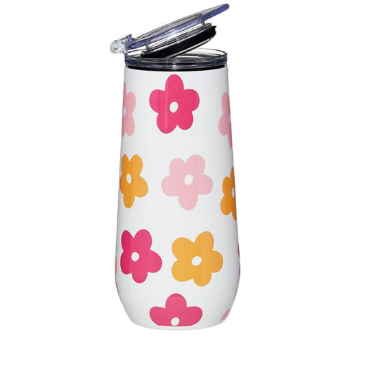Tumbler with floral design on a white background