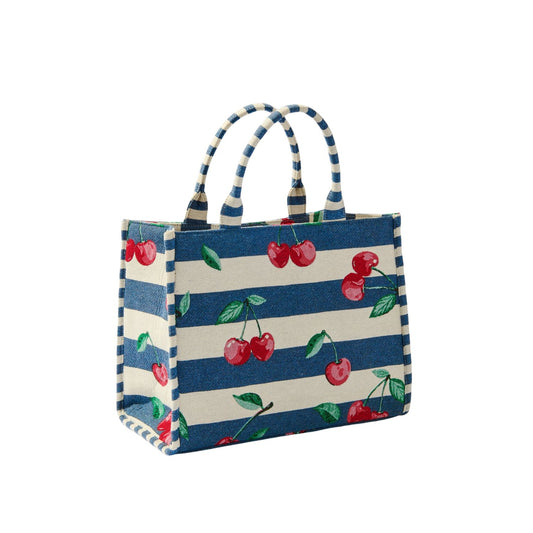 Cherry Stripe Jacquard Tote Navy