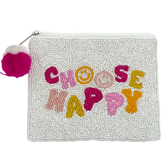 Choose Happy Beaded Coin Pouch