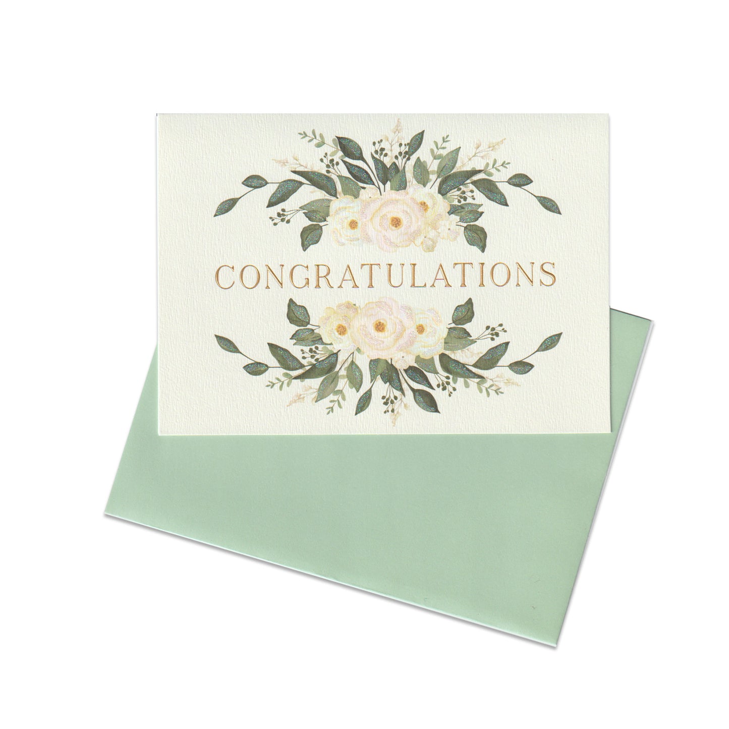 Greeting card with floral design and 'Congratulations' text on a white background