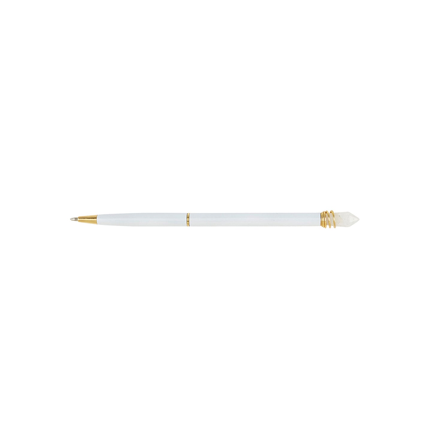 White pen with gold accents on a white background