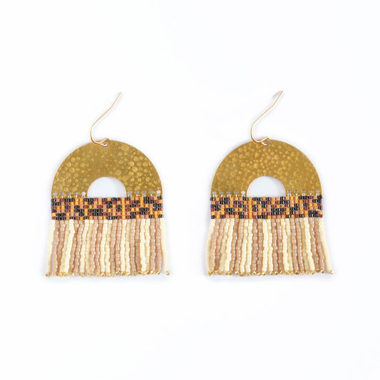 Striped Fringe Earrings (Tan /Cream)