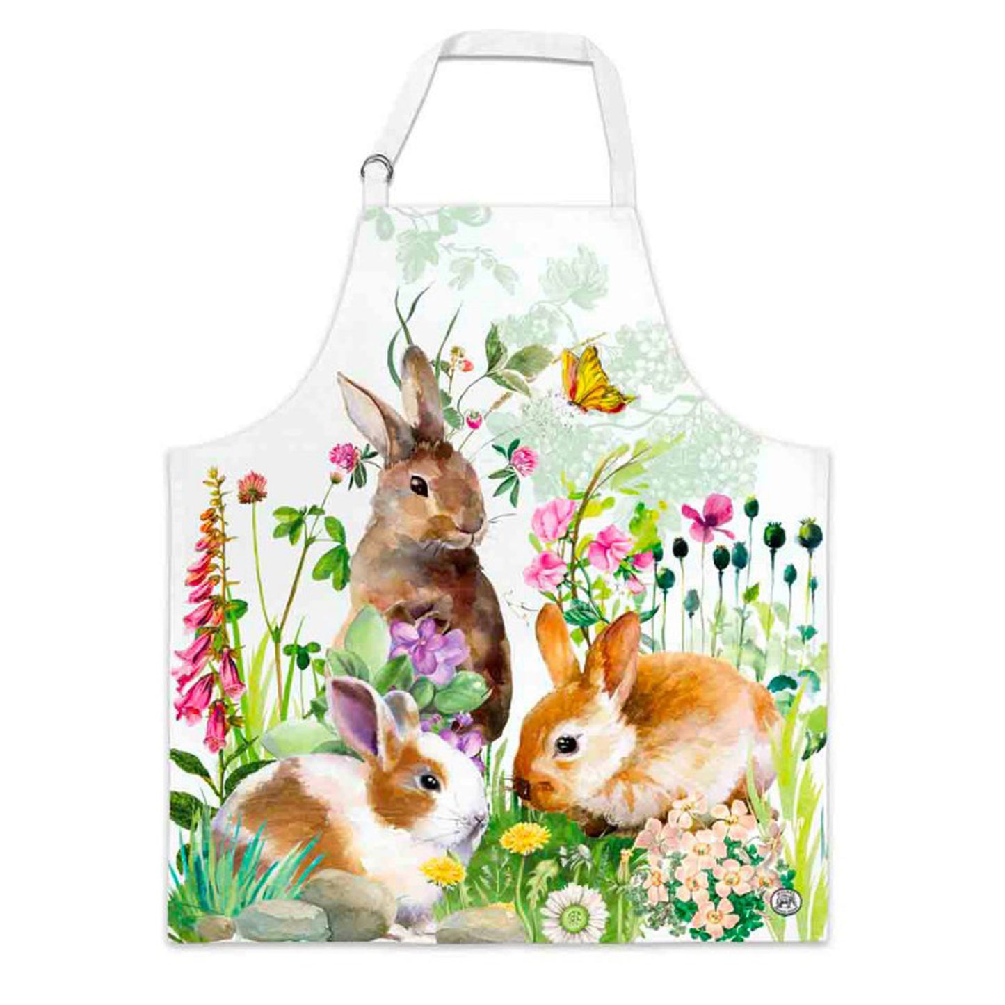 Apron with rabbits and flowers design on a white background