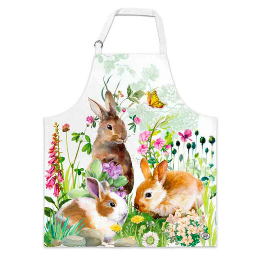 Apron with rabbits and flowers design on a white background