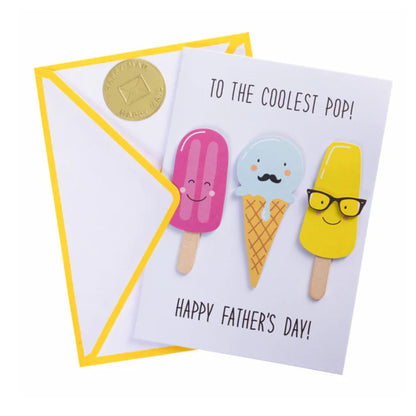 Father's Day card with ice cream-themed decorations on a white background
