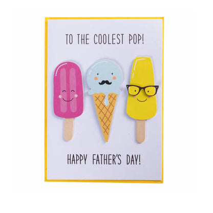 Card with colorful ice cream-themed pins for Fathers day
