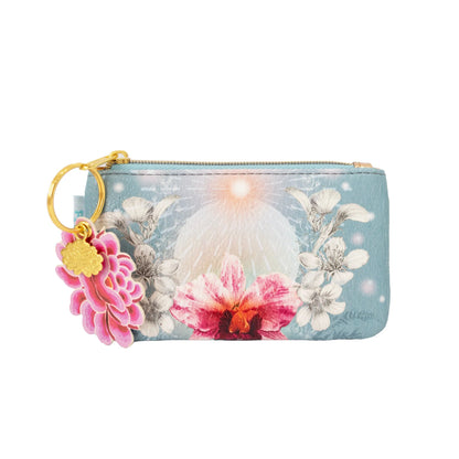 Floral pouch with keychain on a white background
