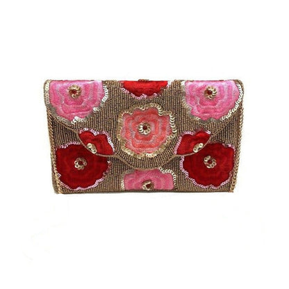 Gold and Pink Floral Beaded Clutch - For Her - shop_name