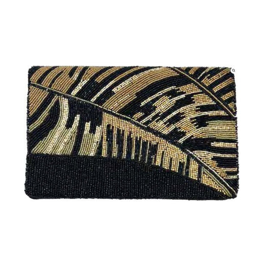 Golden Leaf in Dark Night Beaded Clutch - For Her - shop_name