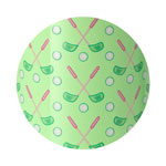 Green label with red and white golf pattern on a green background