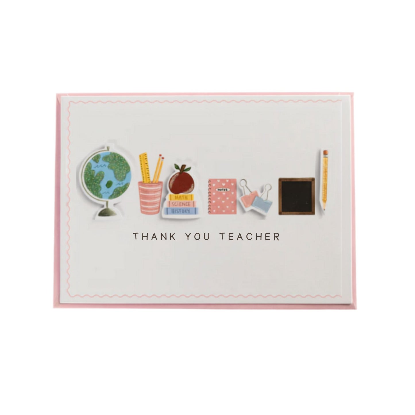 Greeting card with teacher-themed icons and 'Thank you teacher' text on a white background