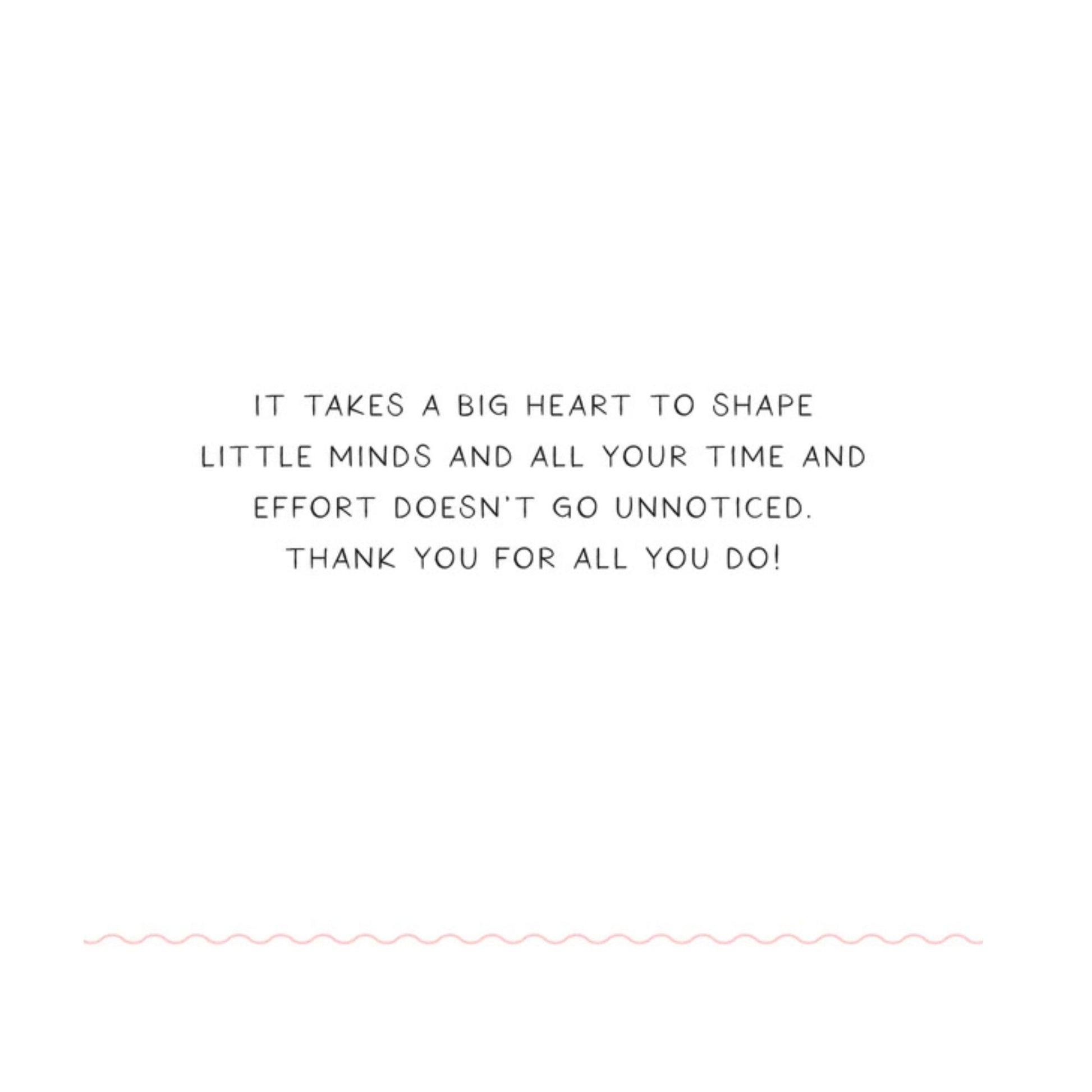 Thank you message for educators on a white background