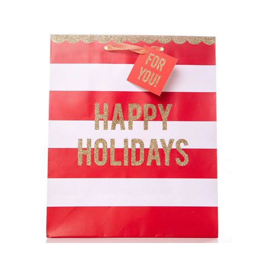 Happy Holidays Stripes Large Holiday Gift Bag