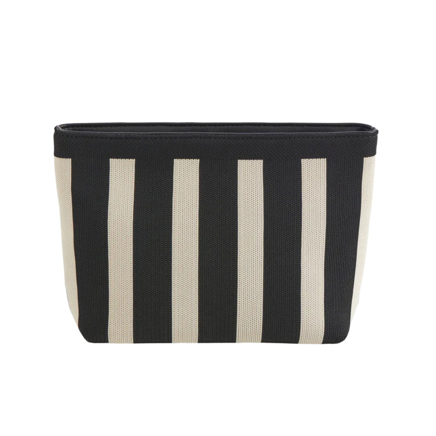 Black and white striped pouch on a white background