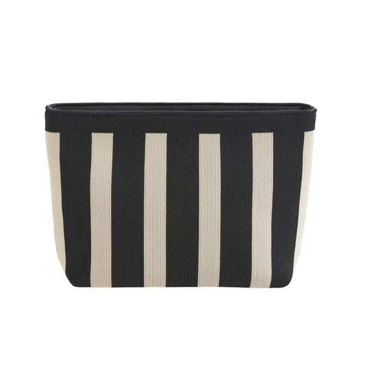 Black and white striped pouch on a white background