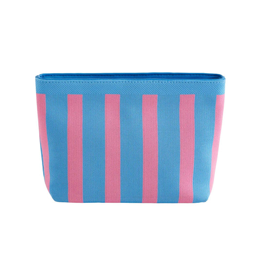 Blue and pink striped container on a white background