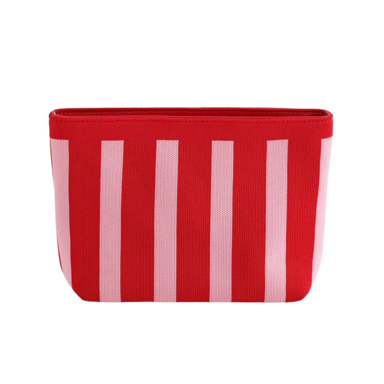 Red and pink striped container on a white background