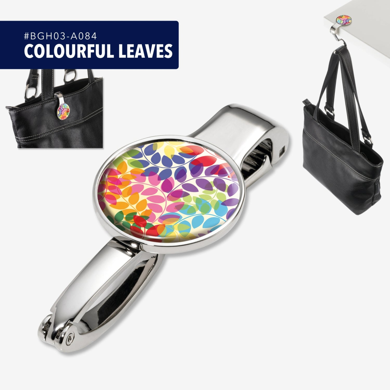 Colorful leaves patterned bag holder clip on a white background