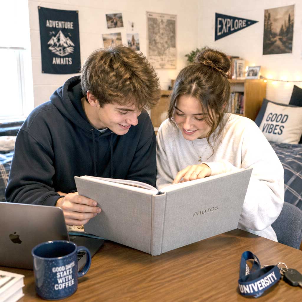 A timeless gray linen photo album with 40 self-adhesive pages to protect and display memories in style. 